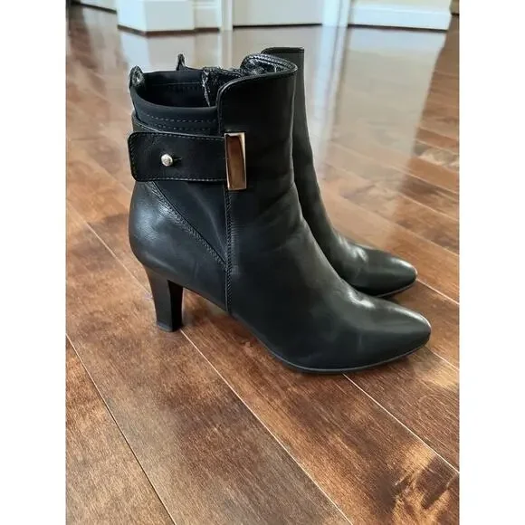 Aquatalia Black Leather Side Zip Royal Waterproof High heel Bootie Italy US 8.5 - Picture 5 of 12